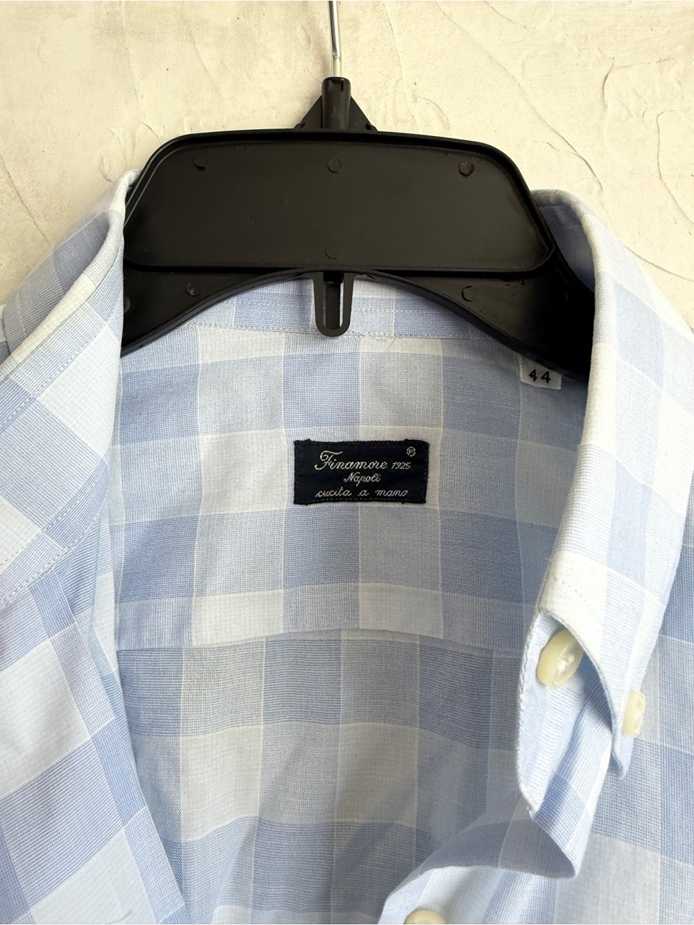Finamore Napoli Blue Button Down Shirt 100% Cotton Handmade in Italy size 44